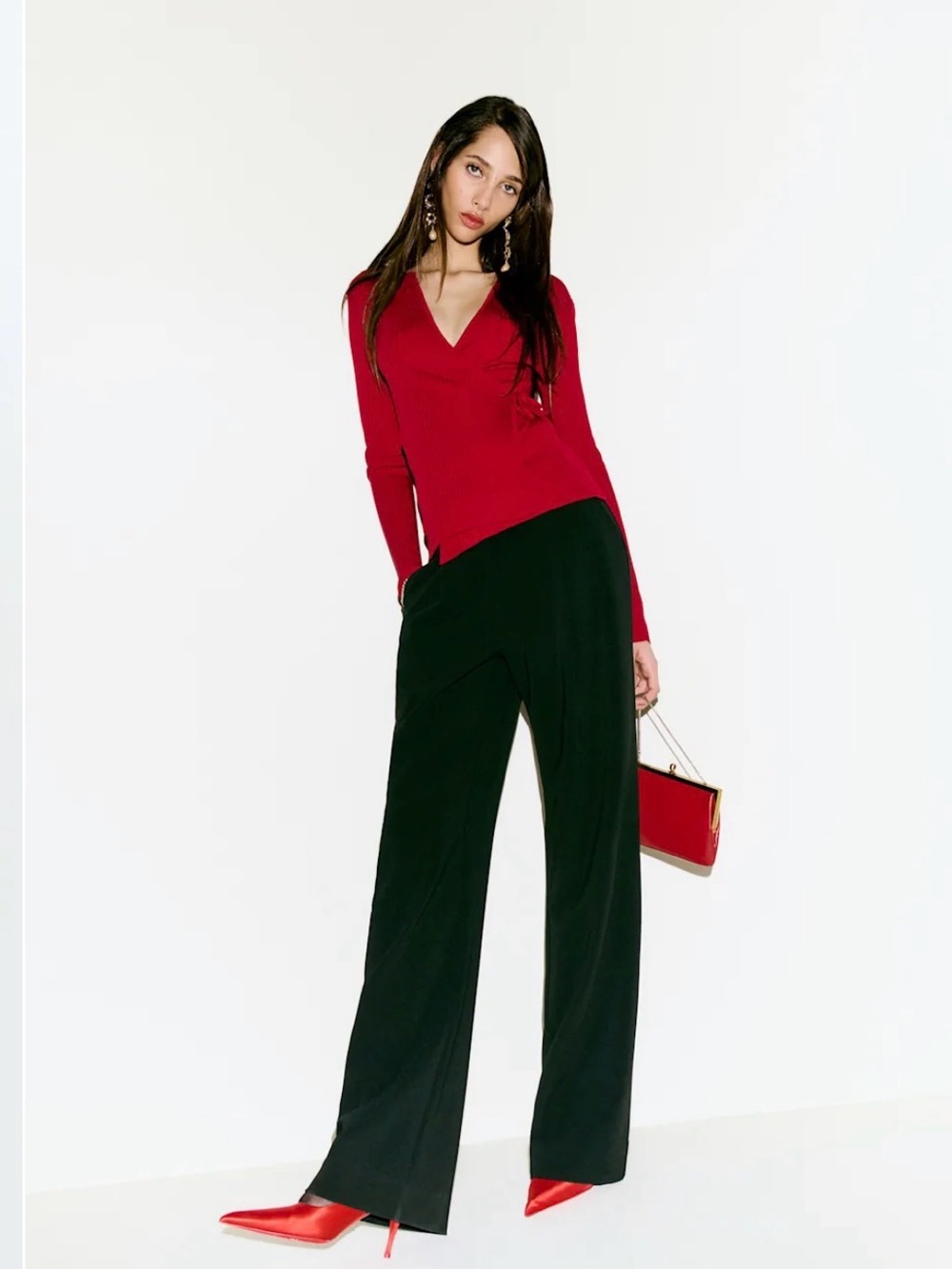 Reformation Red Wrap Ribbed Knit Top - Picture 6 of 9